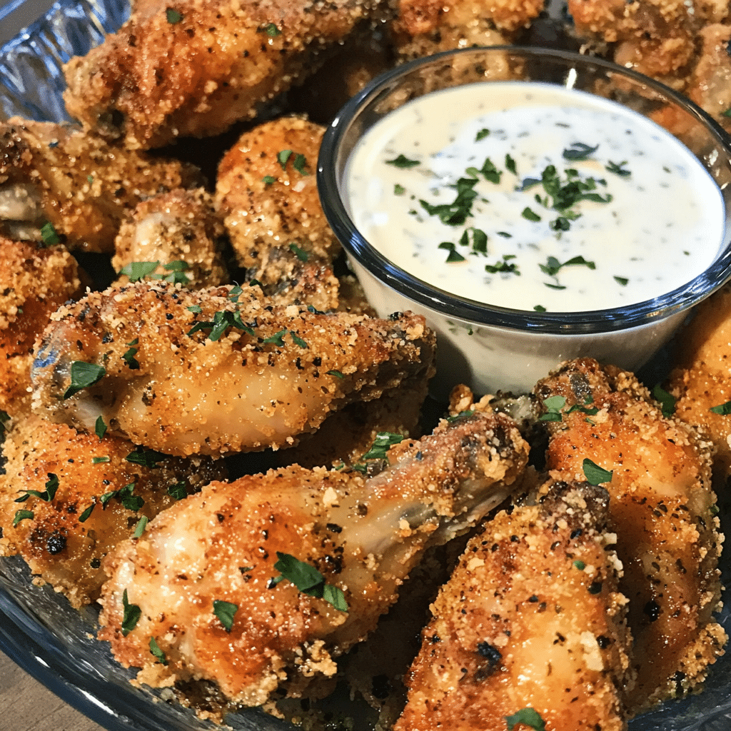 How to make Crispy Garlic Parmesan Chicken Wings with Zesty Ranch Dip — key cooking step