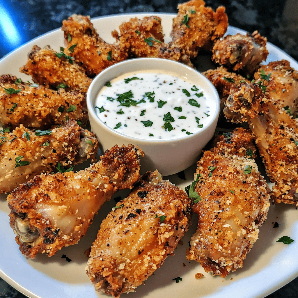 Crispy Garlic Parmesan Chicken Wings with Zesty Ranch Dip — restaurant-quality recipe photo