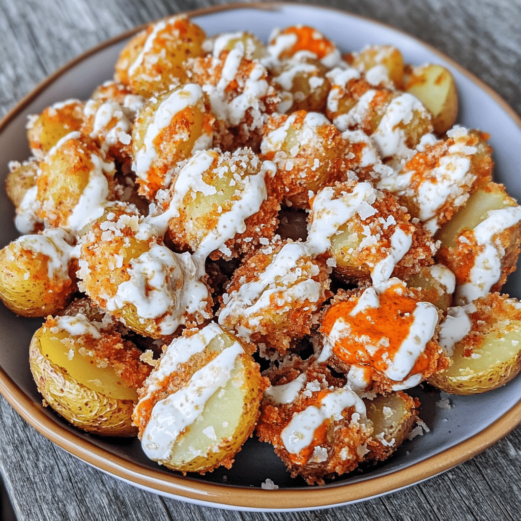 Crispy Garlic Parmesan Potato Bites with Spicy Ranch Drizzle — restaurant-quality recipe photo
