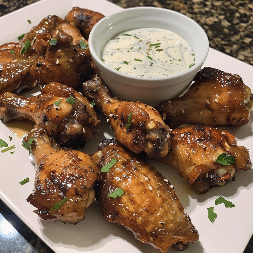 Crispy Honey Garlic Chicken Wings with Tangy Ranch Dip — restaurant-quality recipe photo
