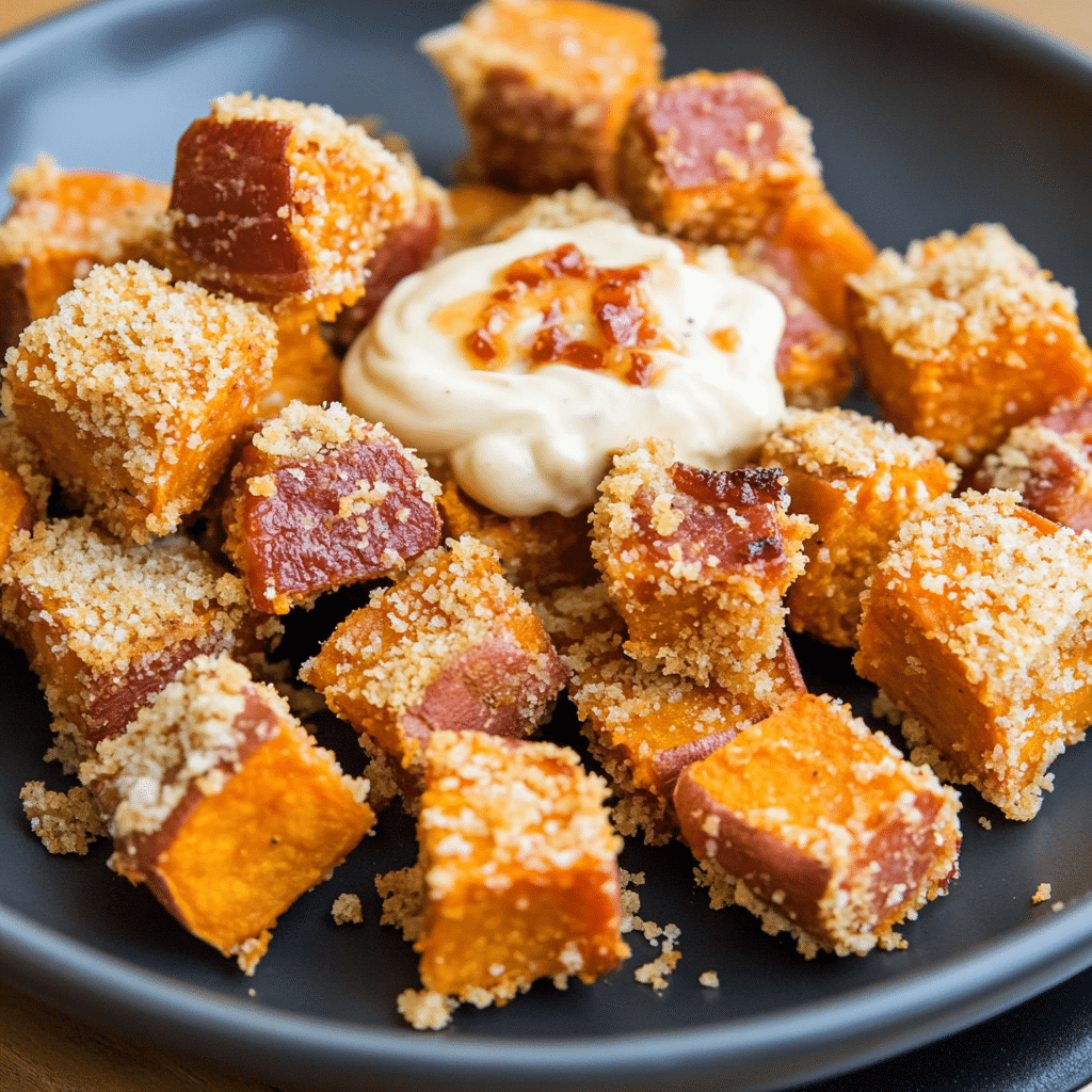 How to make Crispy Sweet Potato Bacon Bites with Spicy Aioli — key cooking step