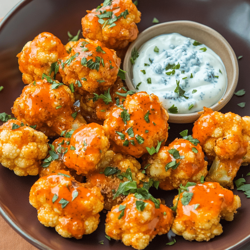 How to make Fiery Buffalo Cauliflower Bites with Creamy Blue Cheese Dip — key cooking step