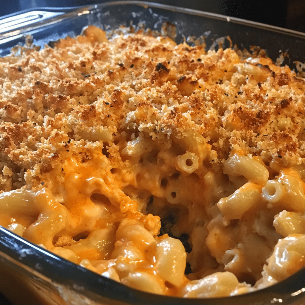 How to make Fiery Buffalo Chicken Mac and Cheese Bake with Crispy Topping — key cooking step