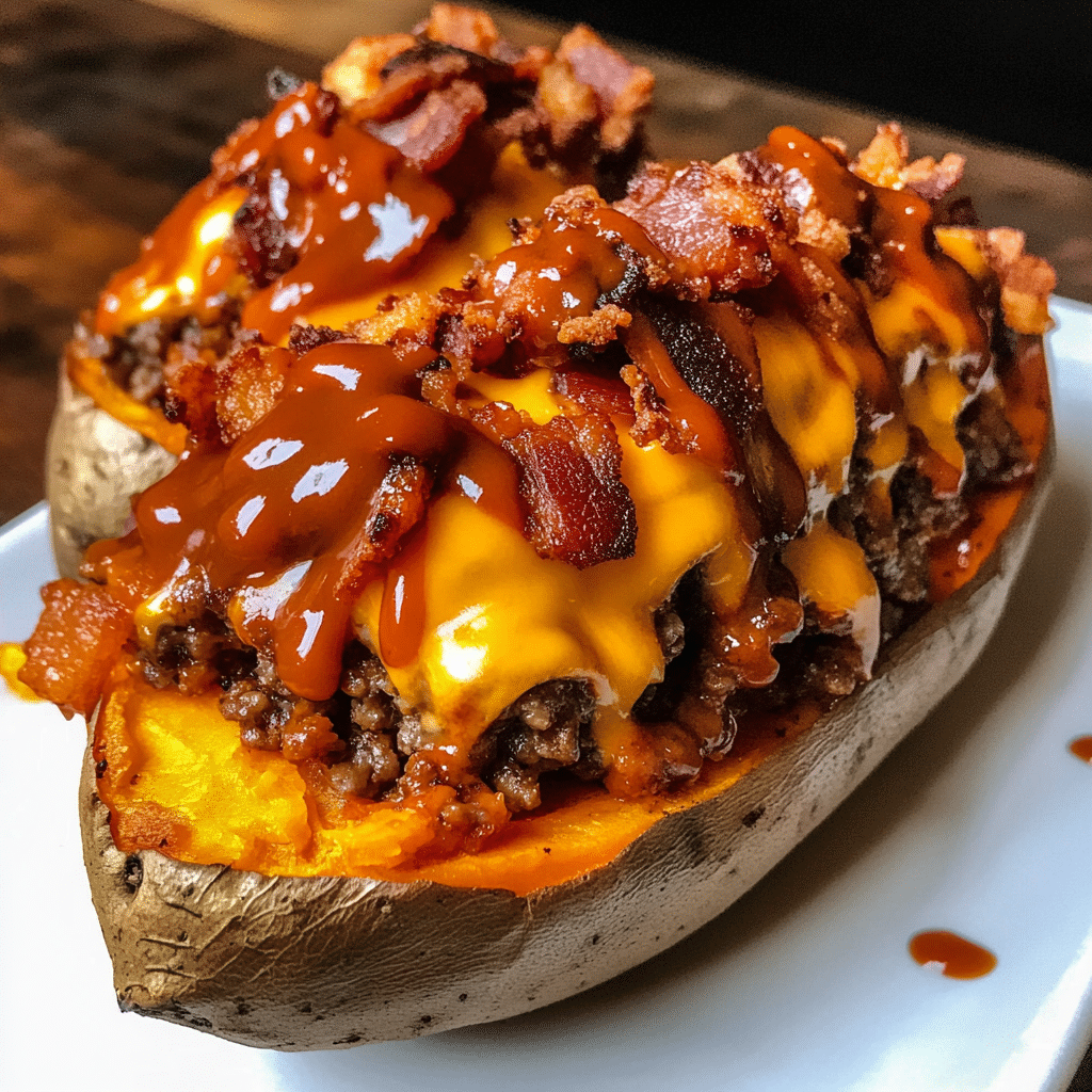 How to make Juicy BBQ Cheeseburger Stuffed Sweet Potatoes — key cooking step