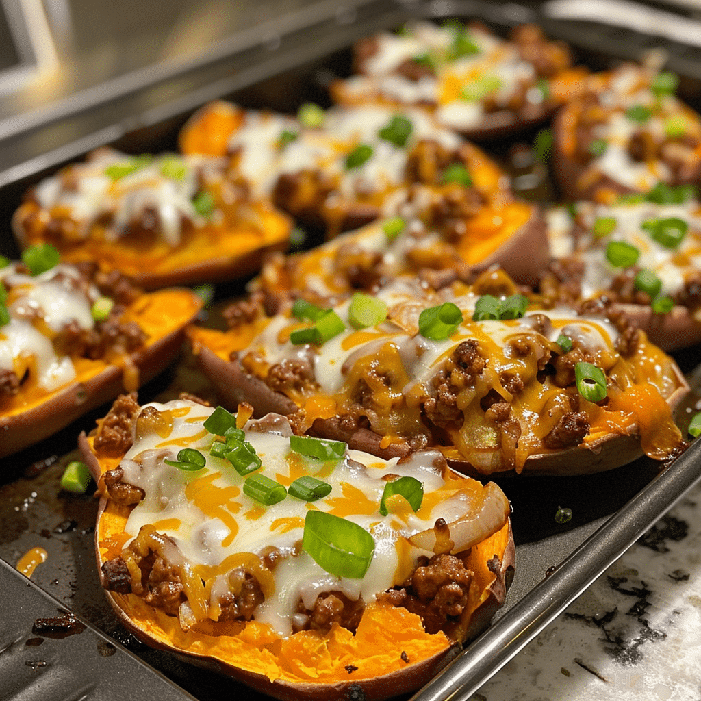 How to make Loaded Chili Cheese Sweet Potato Skins for Game Day — key cooking step