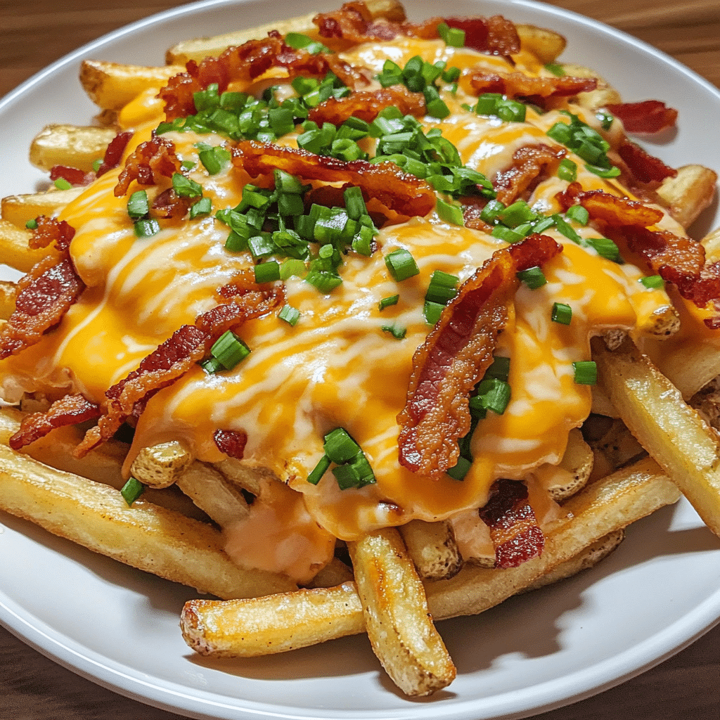 loaded maple bacon cheese fries with spicy ranch drizzle step