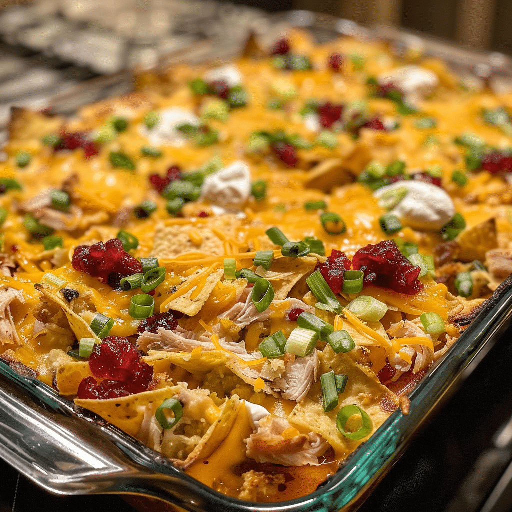 How to make Loaded Thanksgiving Leftover Nacho Bake — key cooking step