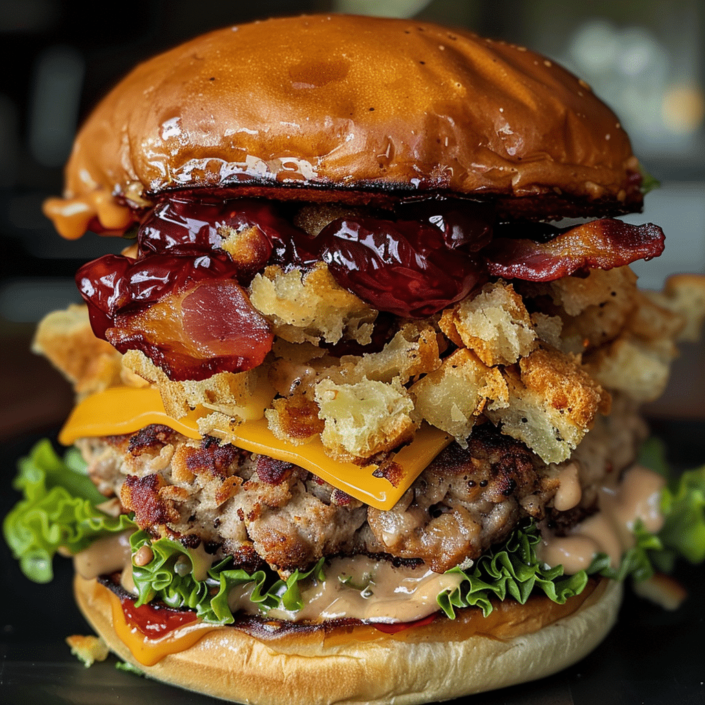 How to make Loaded Thanksgiving Stuffed Burger with Cranberry Drizzle — key cooking step