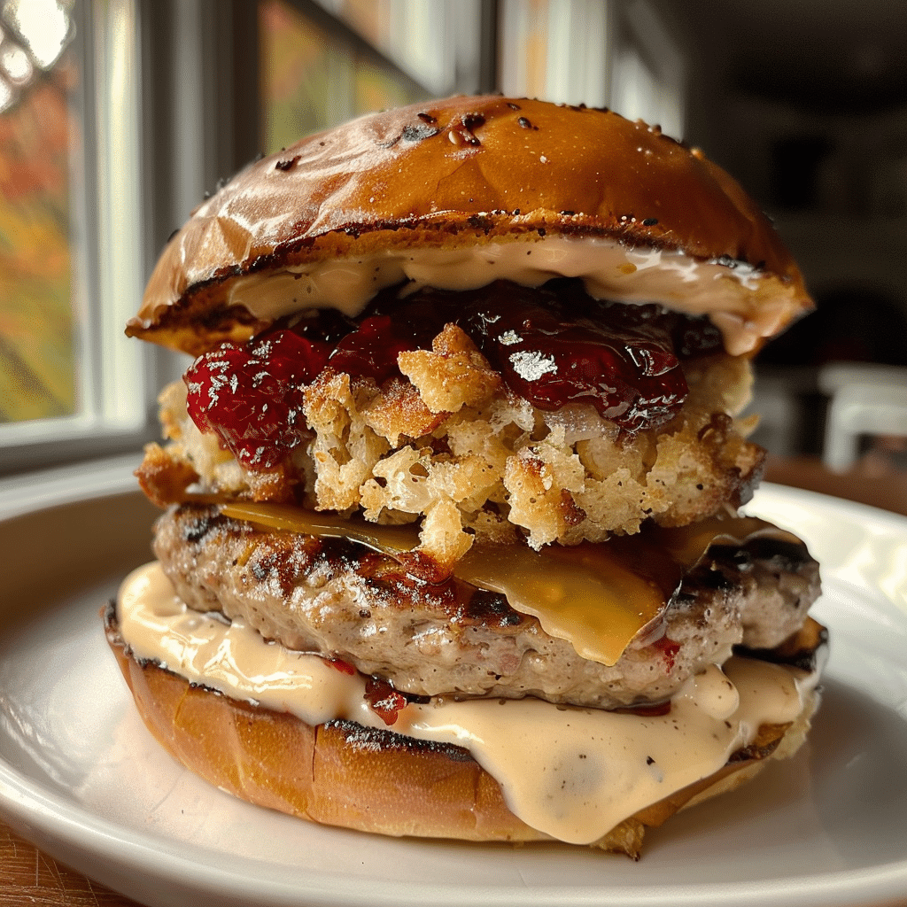 Loaded Thanksgiving Turkey Burger with Cranberry Aioli — restaurant-quality recipe photo