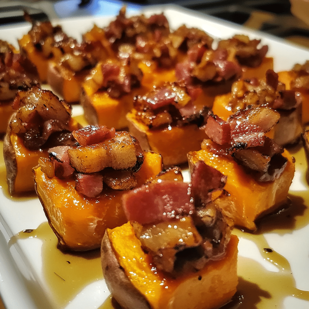 How to make Maple Bourbon Glazed Bacon-Stuffed Sweet Potato Bites — key cooking step