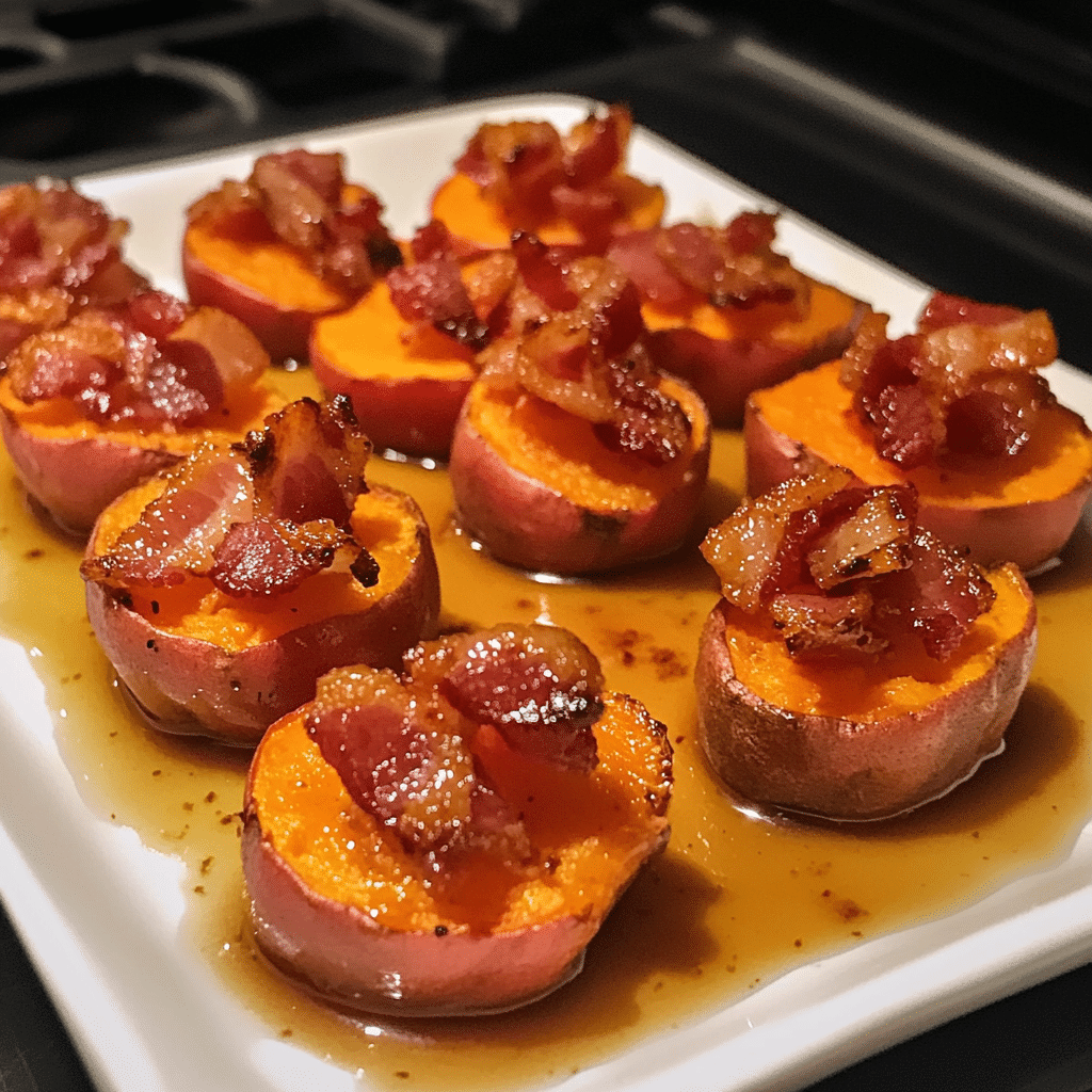 Maple Bourbon Glazed Bacon-Stuffed Sweet Potato Bites — restaurant-quality recipe photo