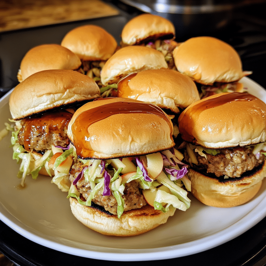 How to make Maple Bourbon Glazed Turkey Burger Sliders with Apple Slaw — key cooking step