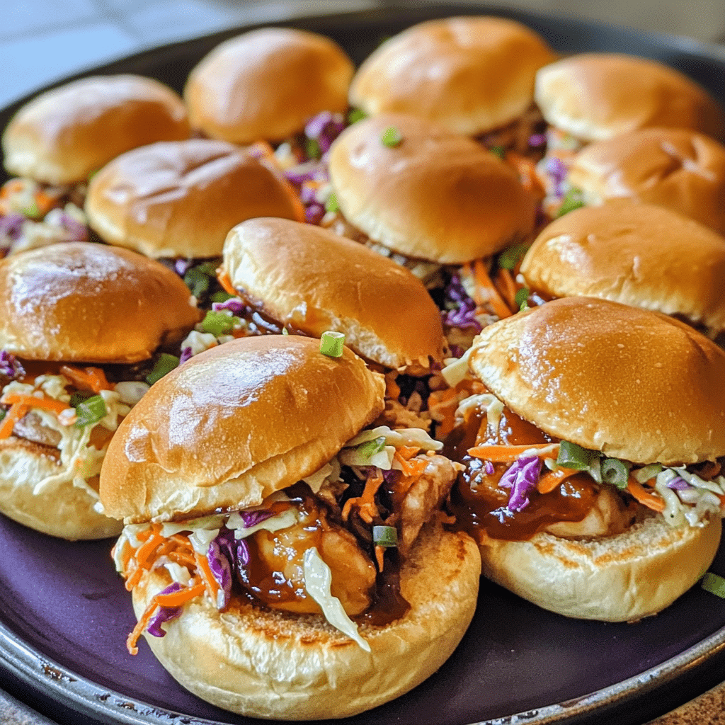 How to make Maple Bourbon Whiskey BBQ Chicken Sliders with Crunchy Slaw — key cooking step