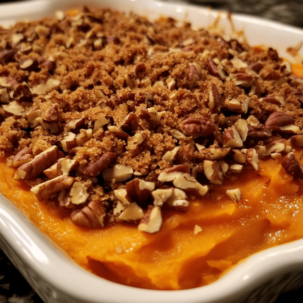 How to make Maple-Chipotle Sweet Potato Casserole with Crunchy Topping — key cooking step