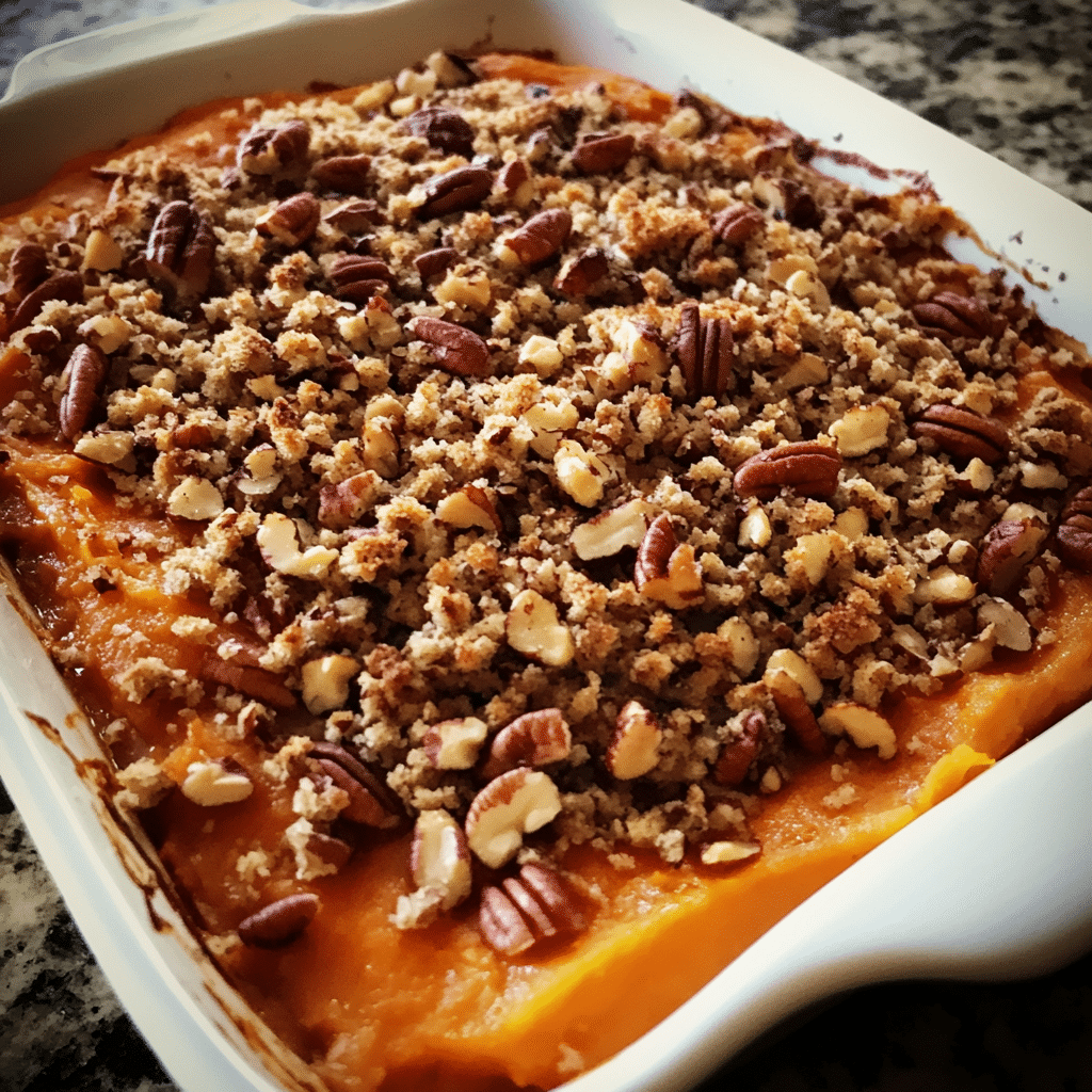 Maple-Chipotle Sweet Potato Casserole with Crunchy Topping — restaurant-quality recipe photo