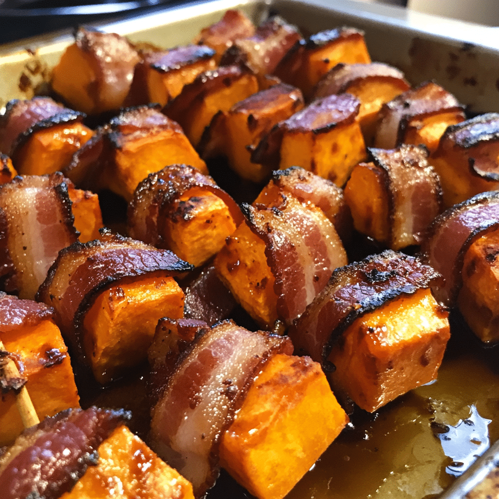 How to make Maple Glazed Bacon-Wrapped Sweet Potato Bites — key cooking step