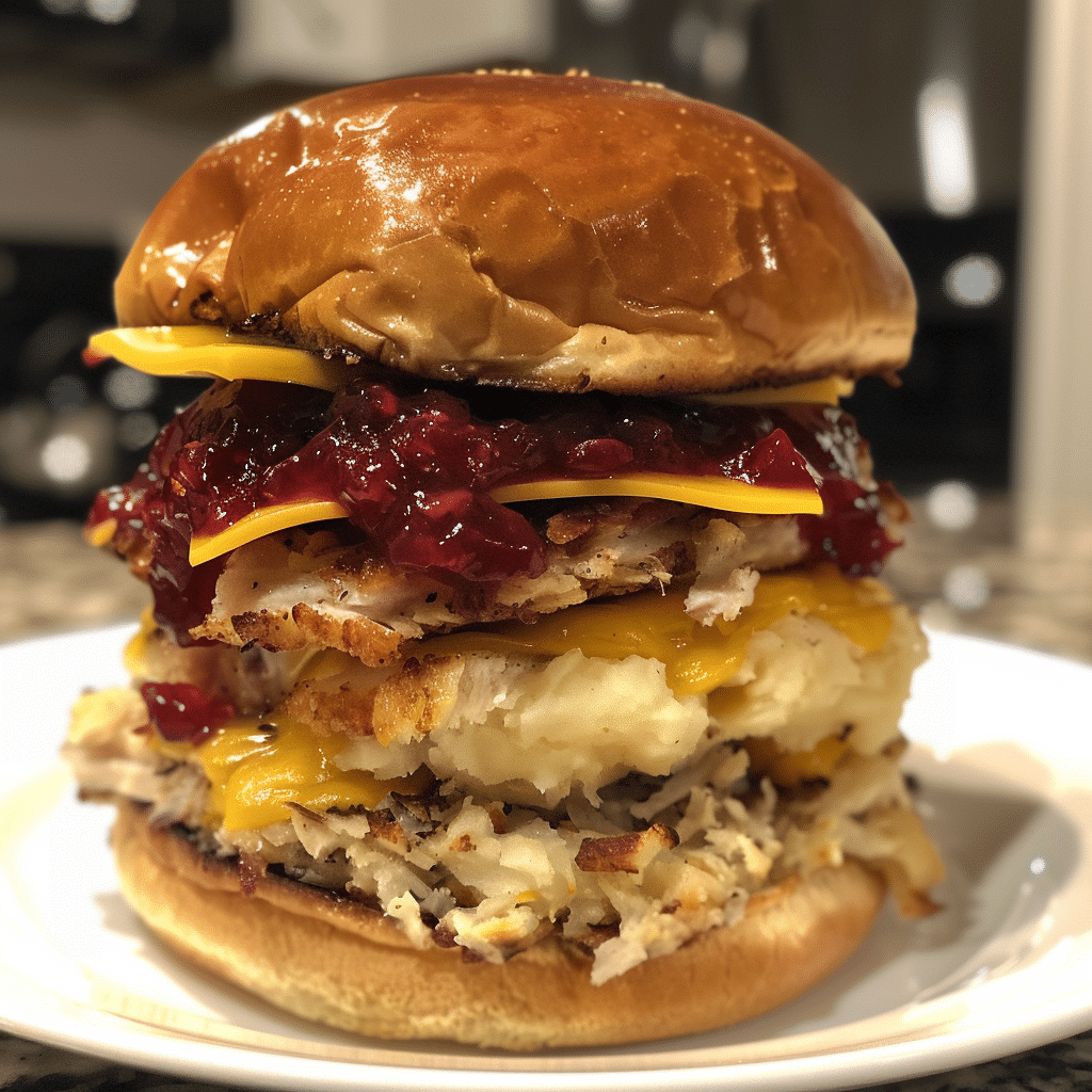 How to make Savory Thanksgiving Leftover Burger Stack — key cooking step
