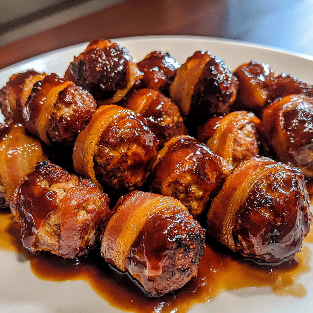 How to make Smoky BBQ Bacon-Wrapped Meatballs with Tangy Sauce — key cooking step