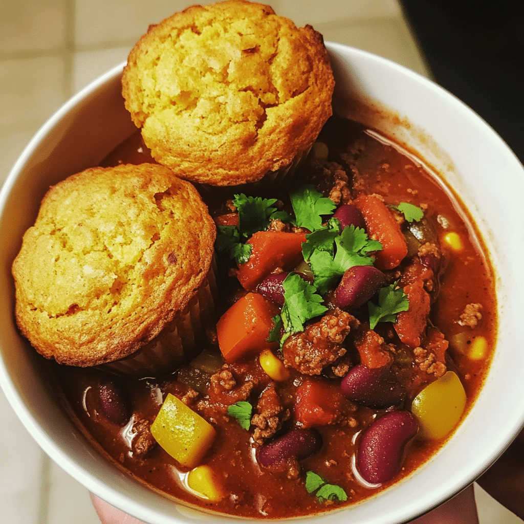 Smoky Beef Chili with Spiced Cornbread Muffins — restaurant-quality recipe photo