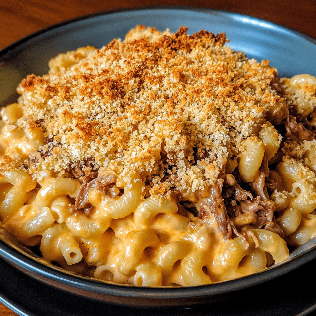 How to make Smoky Chipotle Pulled Pork Mac & Cheese Bake — key cooking step