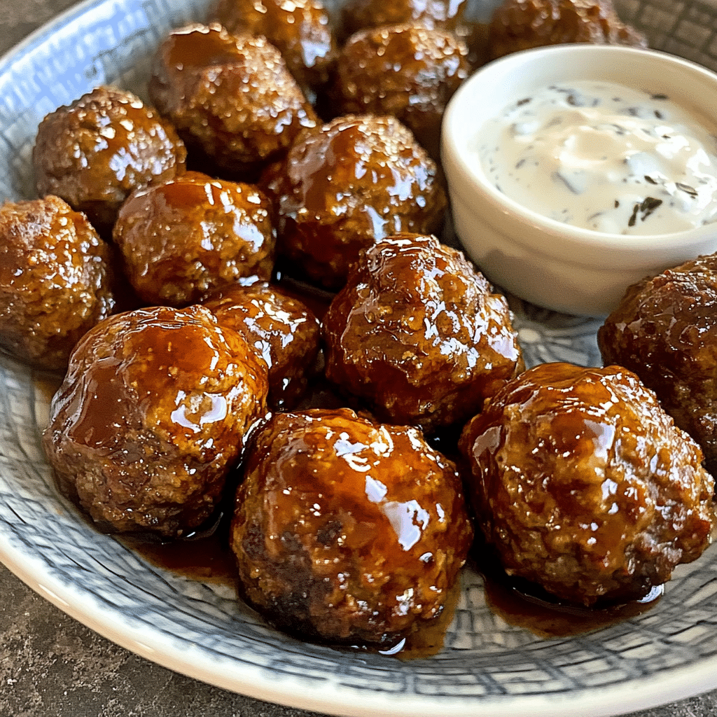 How to make Smoky Maple Bourbon BBQ Meatballs with Tangy Dipping Sauce — key cooking step