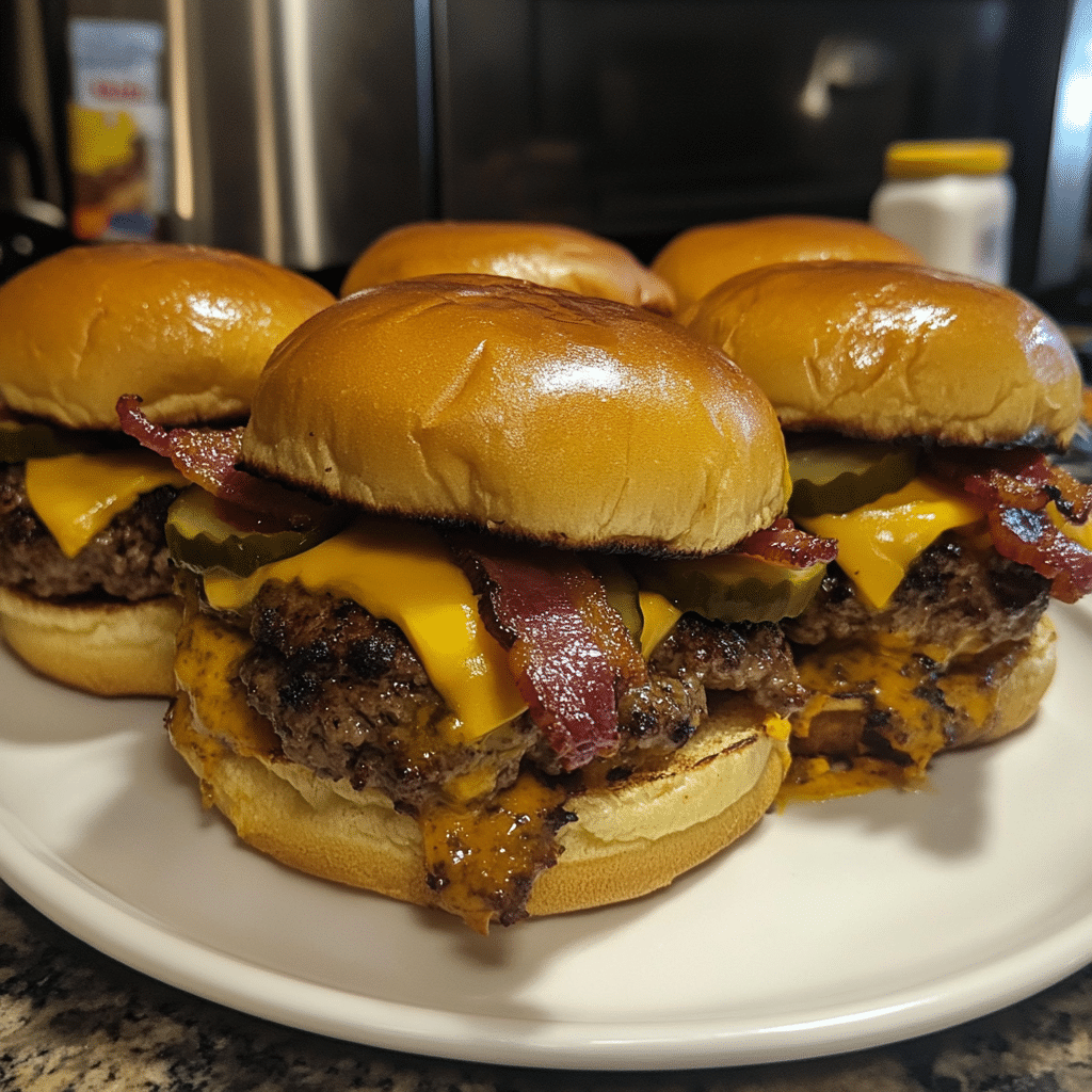 How to make Spicy BBQ Bacon Cheeseburger Sliders with Tangy Pickles — key cooking step