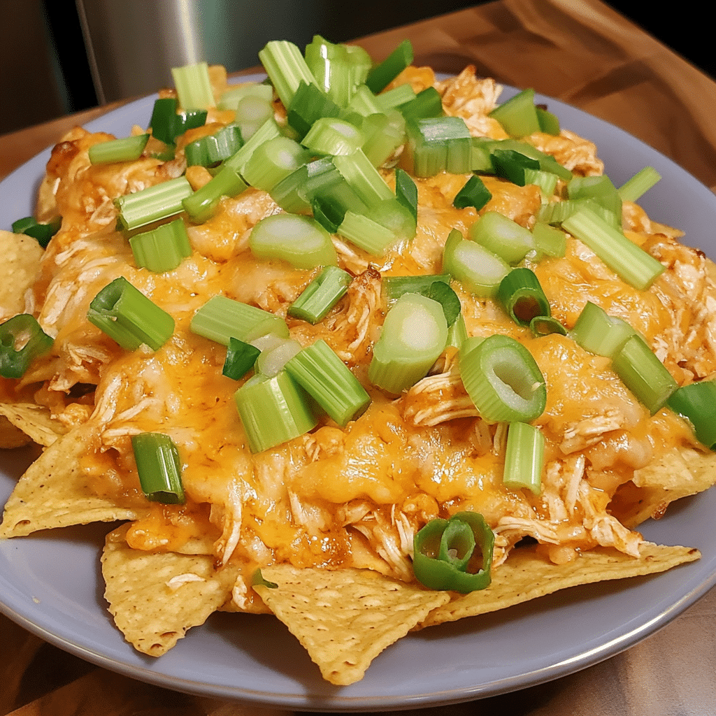 How to make Spicy Buffalo Chicken Nacho Bake for Game Day — key cooking step