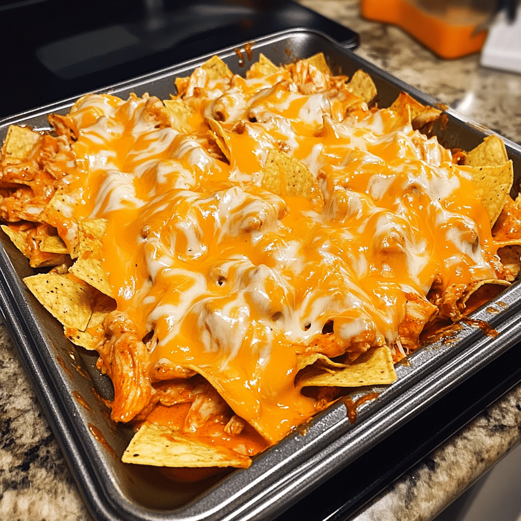 How to make Spicy chili garlic sauce Buffalo Chicken Nacho Bake — key cooking step