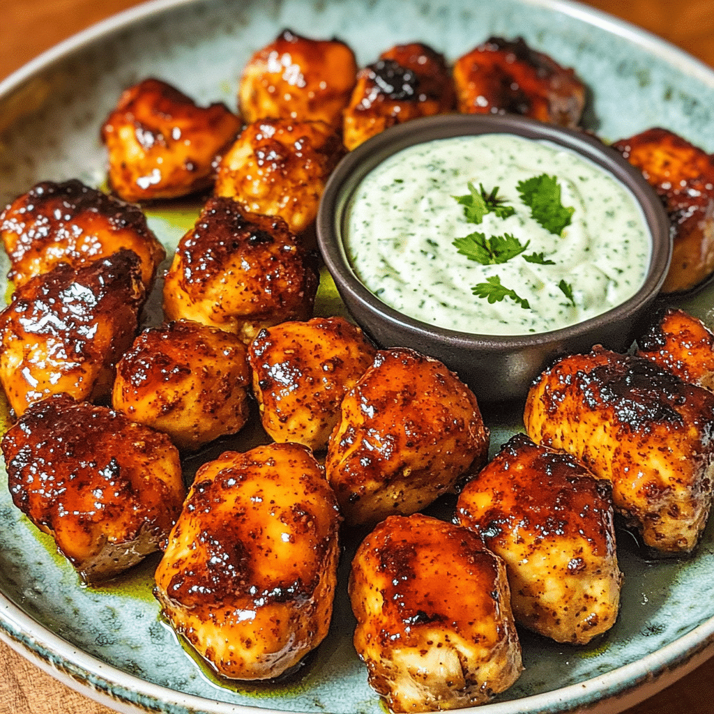 Spicy Honey Glazed Chicken Bites with Creamy Cilantro Dip — restaurant-quality recipe photo