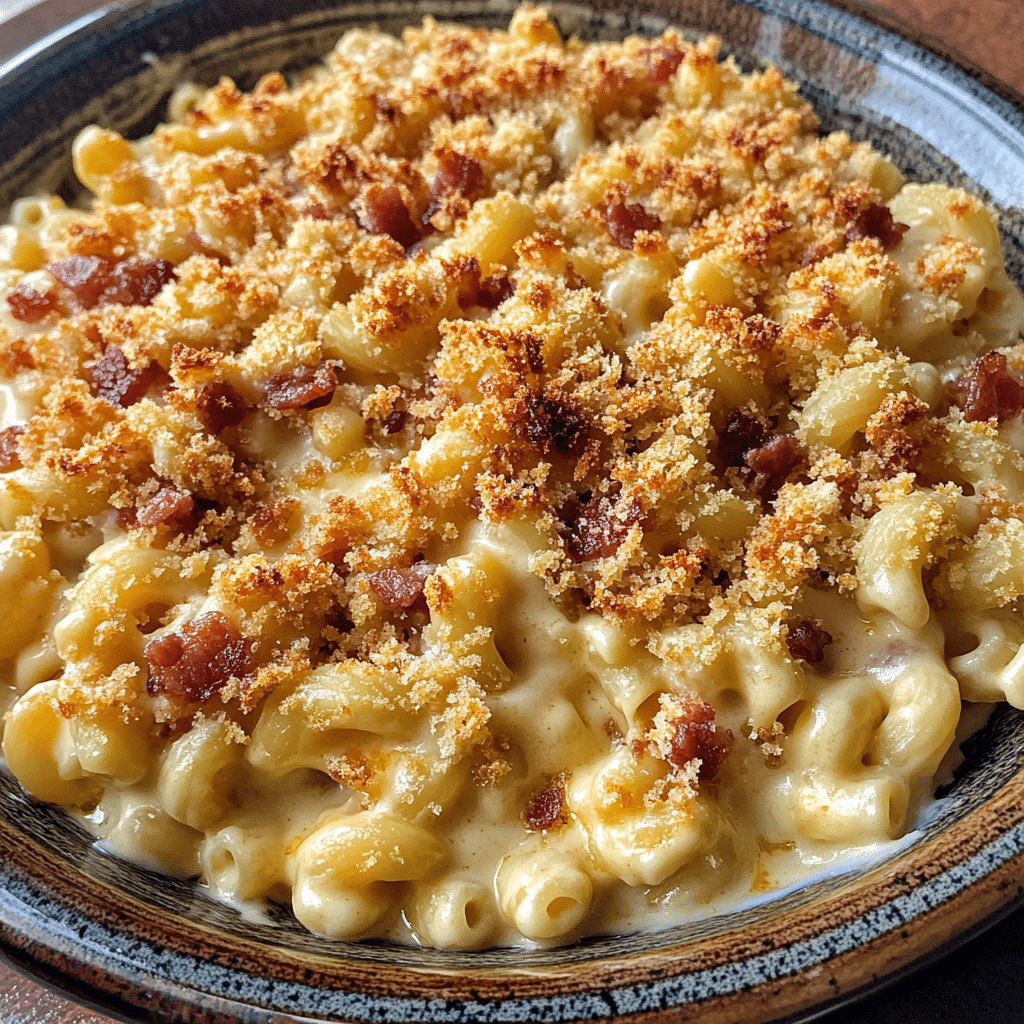 How to make Thanksgiving Cheesy Bacon Mac & Cheese Bake with Crispy Topping — key cooking step