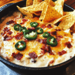 Three-Cheese Bacon Queso Dip with Spicy Tortilla Chips — restaurant-quality recipe photo