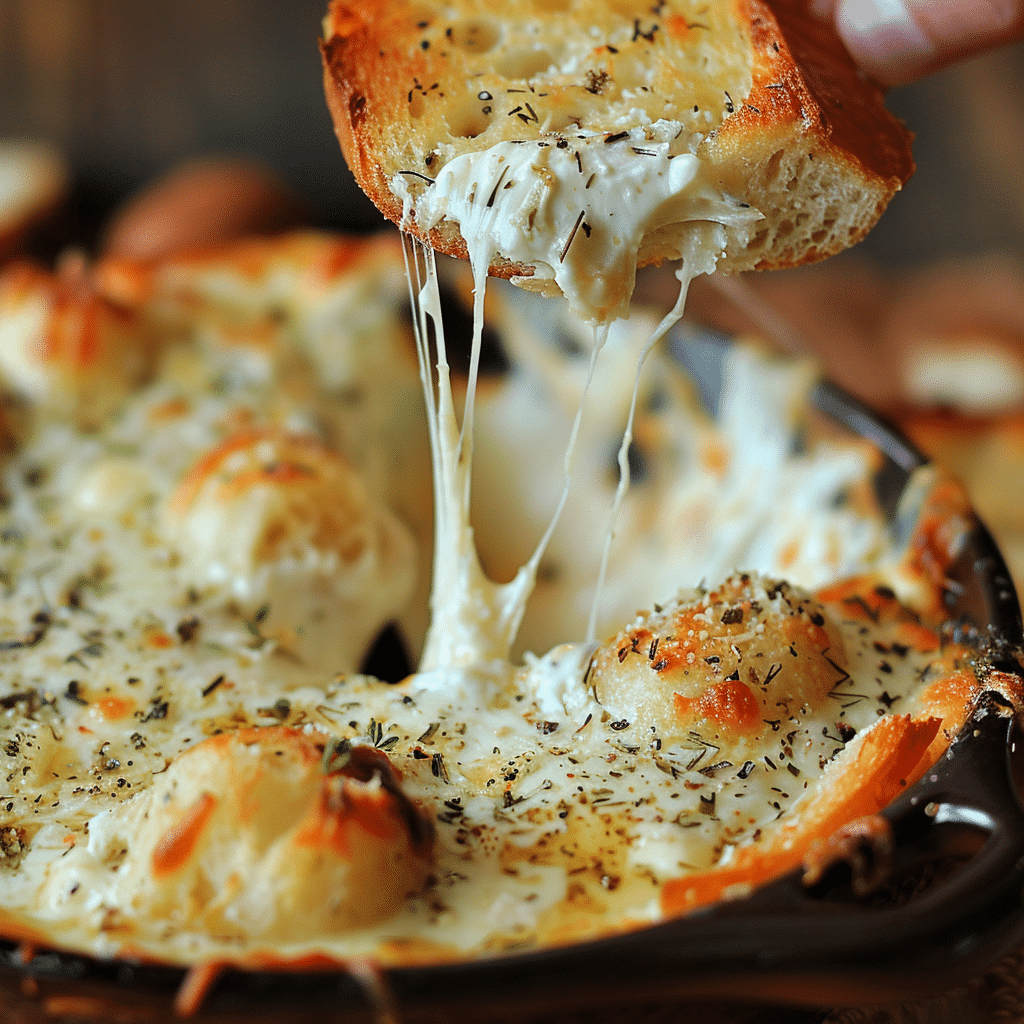 How to make Three-Cheese Garlic Bread Dip with Crispy Crust — key cooking step