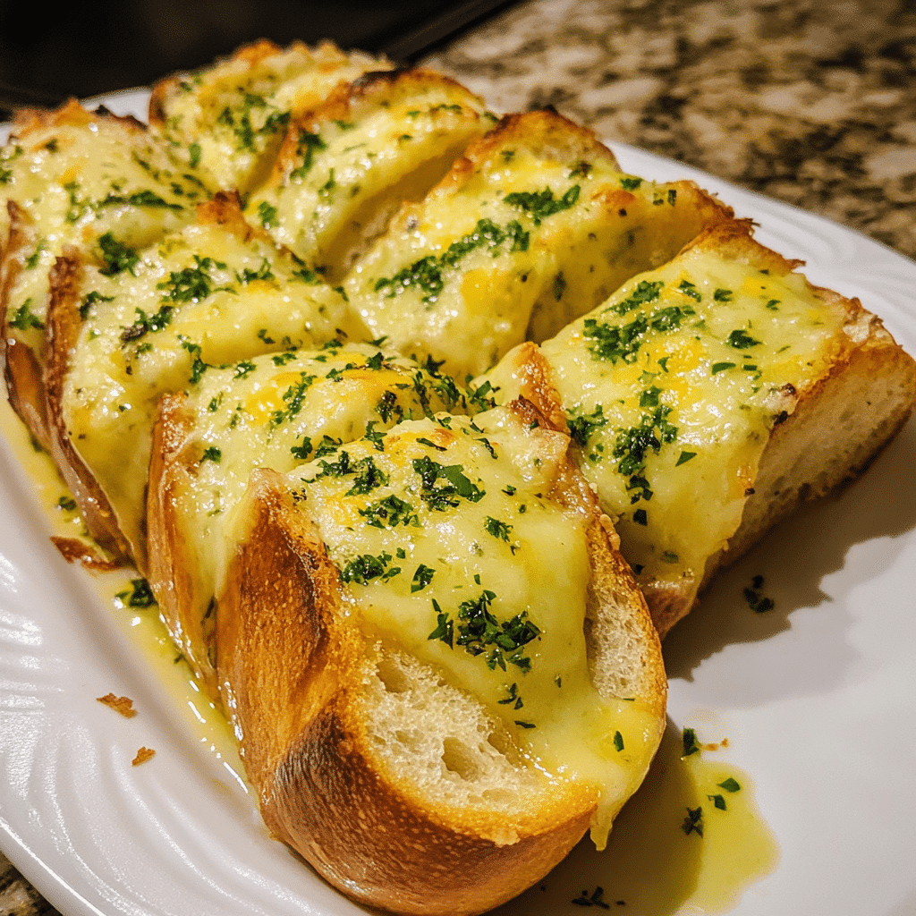 How to make Three-Cheese Stuffed Garlic Bread with Herb Butter — key cooking step