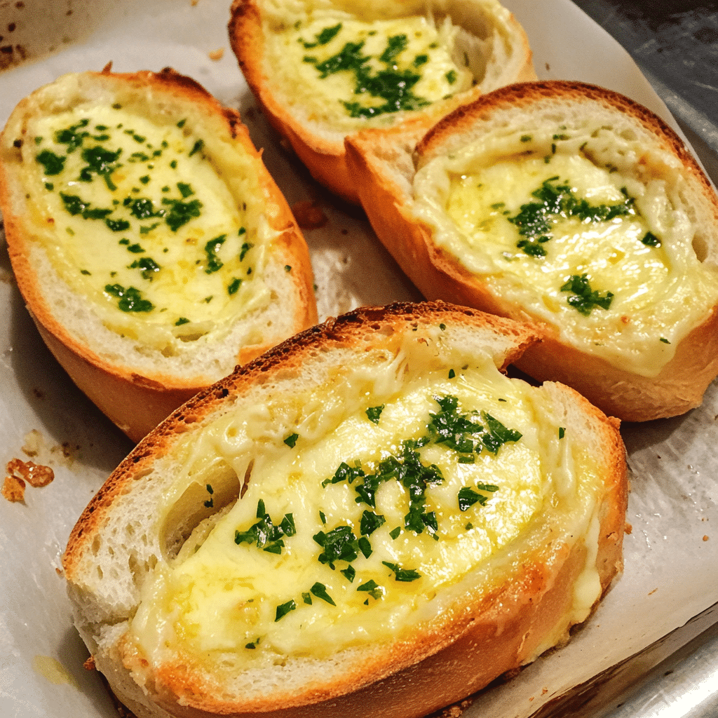 Three-Cheese Stuffed Garlic Bread with Herb Butter — restaurant-quality recipe photo