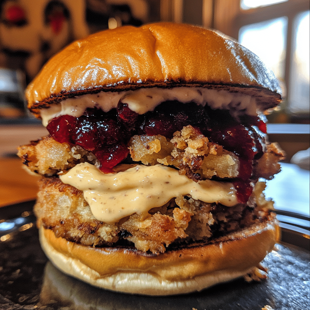 How to make Ultimate Thanksgiving Leftover Burger with Cranberry Aioli — key cooking step