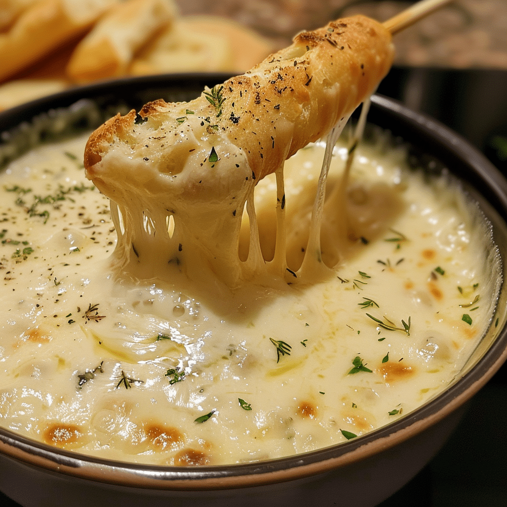 How to make Ultimate Three-Cheese Fondue with Herb-Infused Breadsticks — key cooking step
