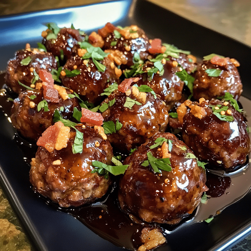 How to make Whiskey-Glazed Maple Bacon Meatballs with Sweet Chili Drizzle — key cooking step