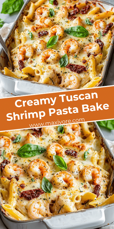 Creamy Tuscan Shrimp Pasta Bake