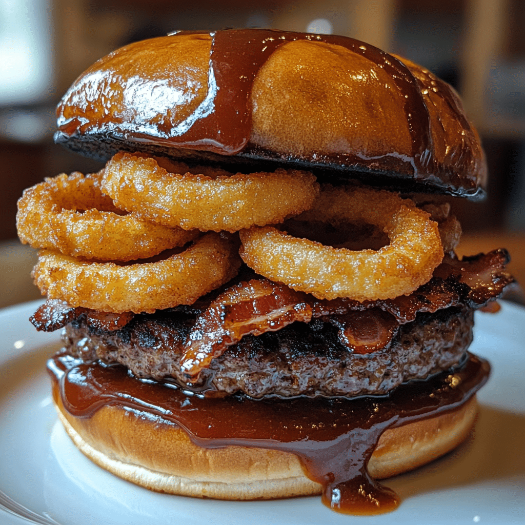 How to make Bourbon BBQ Bacon Smash Burger with Crispy Onion Rings — key cooking step
