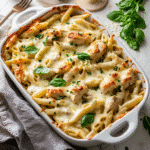 How to make Creamy Garlic Herb Chicken Pasta Bake — key cooking step