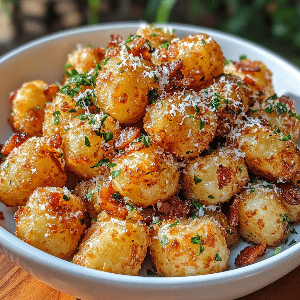 How to make Crispy Garlic Parmesan Bacon Tots — key cooking step