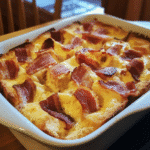How to make maple bacon breakfast strata — key cooking step