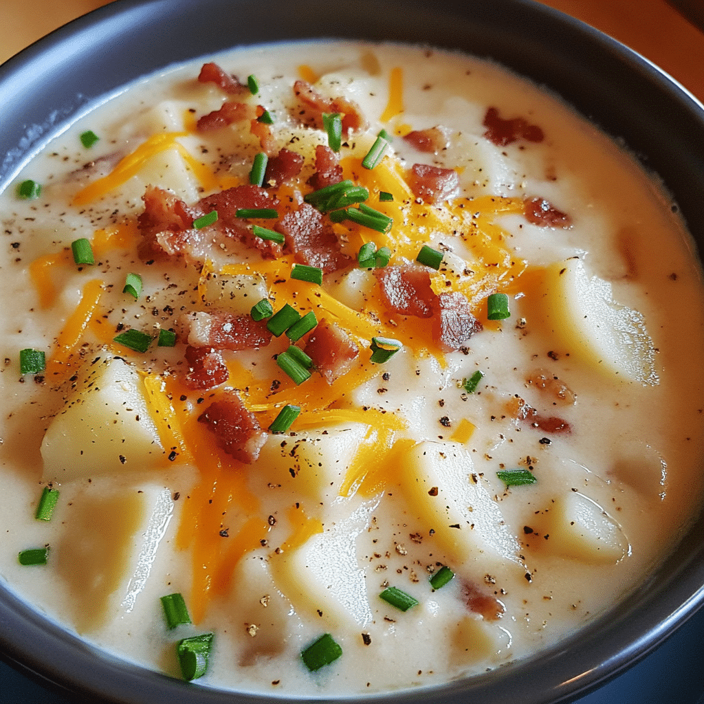 How to make Smoked Bacon Cheddar Potato Chowder — key cooking step