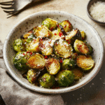 How to make Spicy Garlic Parmesan Brussels Sprouts — key cooking step
