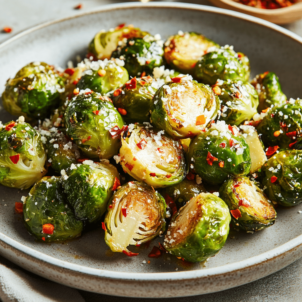 Spicy Garlic Parmesan Brussels Sprouts — restaurant-quality recipe photo
