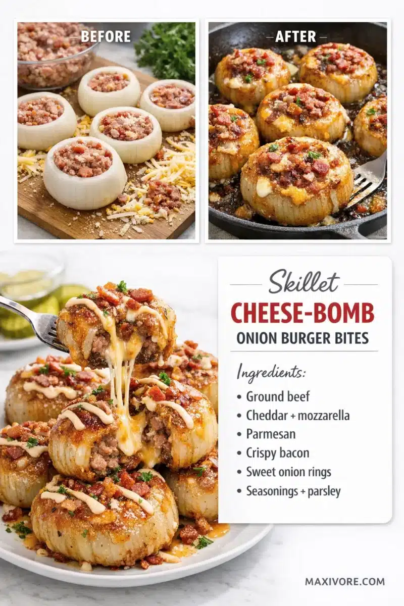 Triple Cheese Bacon Burger Stuffed Onion Bombs