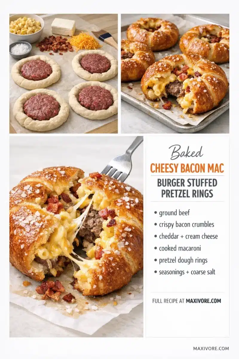 Cheesy Bacon Mac Burger Stuffed Pretzel Rings 4 Cheesy Bacon Mac Burger Stuffed Pretzel Rings