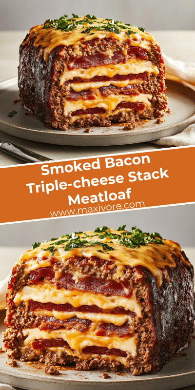 Smoked Bacon Triple-cheese Stack Meatloaf