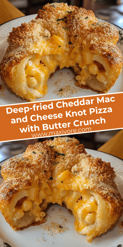 Deep-fried Cheddar Mac and Cheese Knot Pizza with Butter Crunch