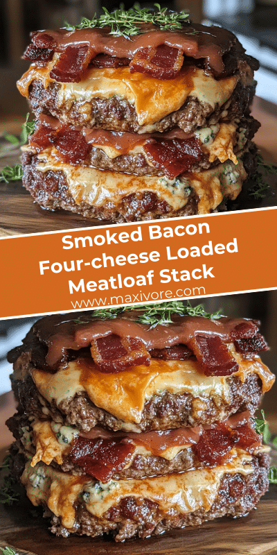 Smoked Bacon Four-cheese Loaded Meatloaf Stack